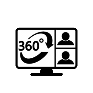 Icône illustrant une visioconférence intégrée dans une visite virtuelle interactive